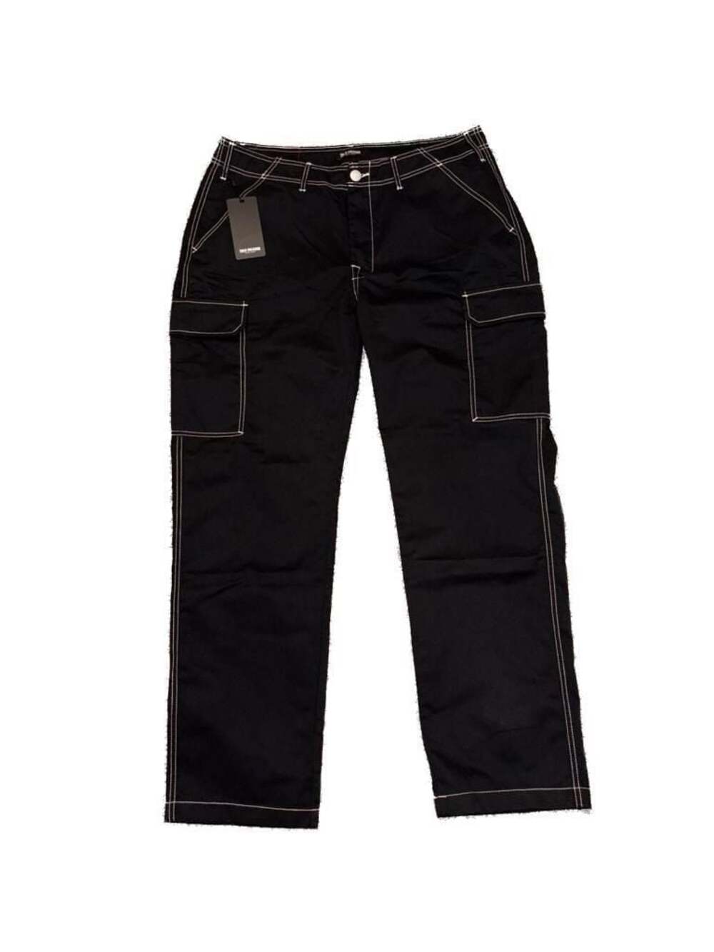 True Religion Jet Black Contrast Stitch Cargo Pants. NWT. Size 36